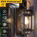 18" Bronze Outdoor Wall Sconces, Dusk Till Dawn Outdoor Porch Lights with Clear Glass, Aluminum Outside Porch Lantern Enclosed Bottom ETL Listed Brown Exterior Wall Sconces for Patio House