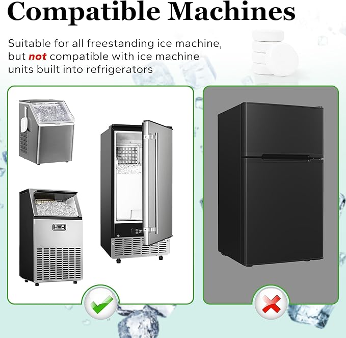 Ice Machine Cleaner Descaler Tablets (32pack) with 2 cleaning brushes,ice maker cleaner Ideal for Frigidaire,Opal,GE Profile, Kitchenaid countertop units.Removes Lime Scale,Calcium.