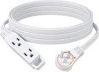DEWENWILS 15FT Flat Plug Extension Cord, 3 Prong Ultra Thin Power Strip, 360° Rotating Plug, 13A/125V/1625W, 16 Awg Grounded Flat Power Cable for Indoor Narrow Space, SPT-3, ETL Listed, White
