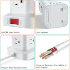 PD20W Power Strip Tower Surge Protector Power Strip with USB 12 Outlets with 4 USB Ports (1 USB C), Flat Plug 10FT Extension Cord Multi Plug Outlet Extender Overload Protection for Home Office