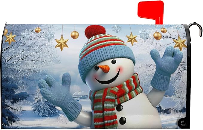 Snowman Winter Mailbox Covers Magnetic 21x18 Inch Snowflakes Holiday Mailbox Cover Standard Size Outdoor Decor Farmhouse Post Letterbox Wraps for Garden Yard