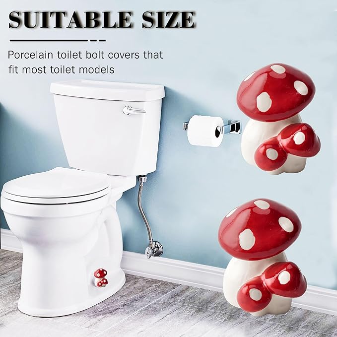 Toilet Bolt Caps, Mushroom Bathroom Decor Toilet Bolt Covers, Fun and Cute Bathroom Decor for Easy Toilet Installation - Decorative Covers for Toilet Bolts (Red Mushroom 2pcs)