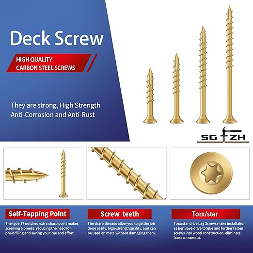 #10 x 5 Inch Deck Screws (328Pcs) 8lb. Exterior Wood Screws. Carbon Steel, Tan, Flat Head, Rust Resistant epoxy Coated, with T25 Star Bit