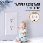 ELEGRP Decorator Wall Receptacle Outlet, Tamper Resistant 15A 125V Standard Electrical Wall Outlet, Residential Grade, Self-grounding, with Screwless Wall Plate, UL (20 Pack, Glossy White)