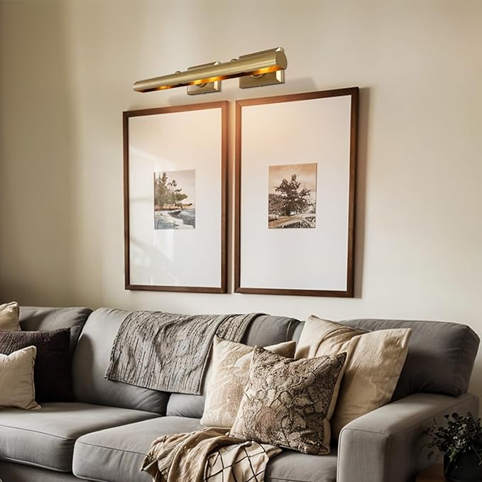 Picture Light, 24in Hardwired Picture Lights for Wall, Dimmable Wall Sconces Poster Light, Brass 4 Lighting for Paintings Frames Art Display Gallery Bedroom Living Room-Included Bulbs(Gold)