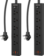Flat Plug Power Strip, 2 Pack, 6 Ft Ultra Thin Flat Extension Cord, Surge Protector with 5 Outlets & 3 USB Ports (2 USB C Slots), 1700 Joules, 3-Prong, Wall Mount for Home Office Dorm, Black