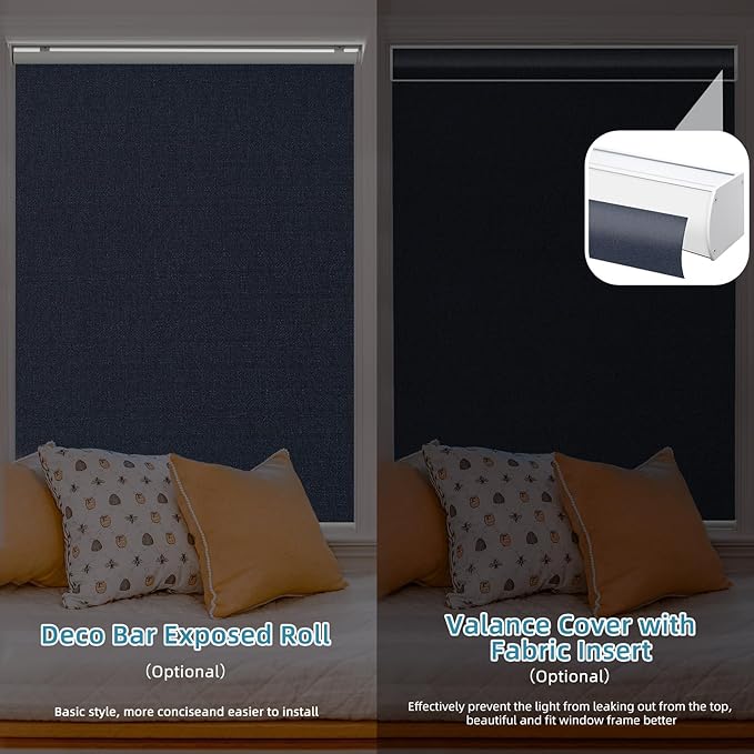 SmartWings Motorized Smart Blinds with Remote, Custom Automatic 100% Blackout Roller Shade Compatible with Alexa/Homekit/Google, Electric Smart Blinds for Indoor Windows, Eclipse Denim