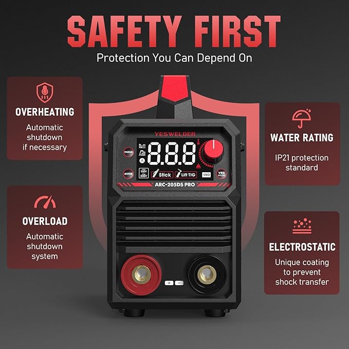 YESWELDER 205Amp Stick Welder Large LED Display with Lift TIG Torch, Digital Inverter IGBT ARC Welding Machine, 110V/220V Dual Voltage Hot Start Portable MMA Welder Machine, Arc force