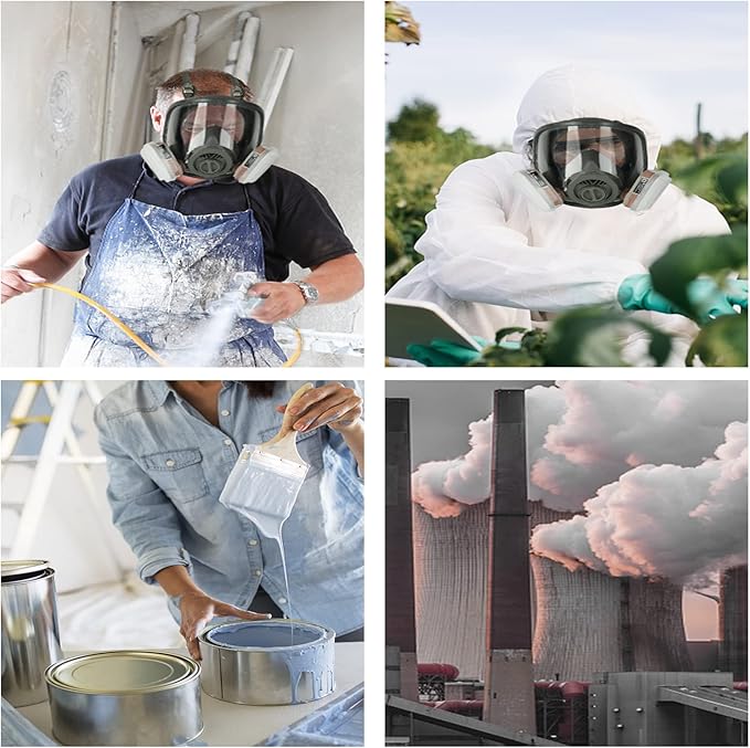 Full Face Respirator Mask, Reusable Respirator Mask with Filters, Gas Mask with Activated Carbon Filter for Gases, Dust, Vapors, Paint, Spray, Epoxy Resin, Welding, Chemicals