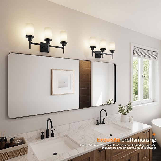 Vanity Lighting Fixtures Oil Rubbed Bronze 3-Light with White Frosted Glass Shade, Wall Sconces for Bathroom Cabinet Porch Kitchen T001ORB-L3