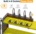 Warome Garage Power Tool Organizer with 8-Outlet Power Strip, Tool Storage Rack Wall Mount with 8 Cordless Drill Holders, Tool Organization Shelf with Charging Station in Green