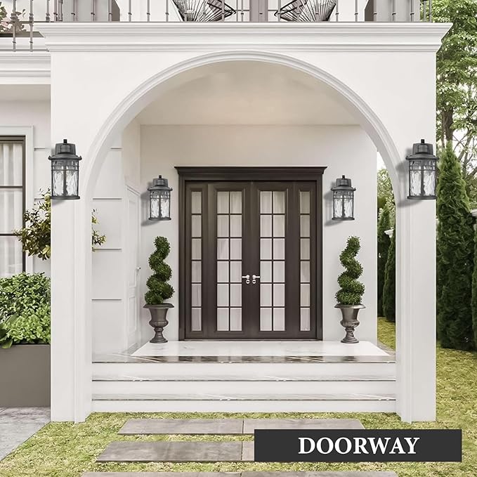 Darkaway Outdoor Porch Lights Wall Mount, Outside Light Fixtures Sconces Wall Lighting with Water Ripple Glass Waterproof Exterior Lights for Patio Yard House Hallway Doorway Garage