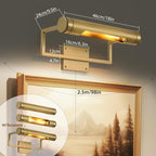 18in Picture Lights Hardwired Brass Picture Light, Gold Modern Picture Light for Wall, 360°Rotatable Art Light Gallery Lights, Wall Picture Lights Painting Light for Painting Display Artwork Portrait