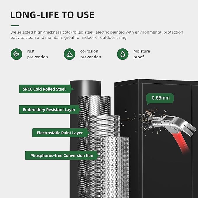 Greenvelly Metal Garage Storage Cabinet with with Pegboard,Black Tool Steel Cabinet with Doors and Adjustable Shelves, Tall Lockabke Garage Cabinet for Home Office, Garage, School,Pantry(36x18)