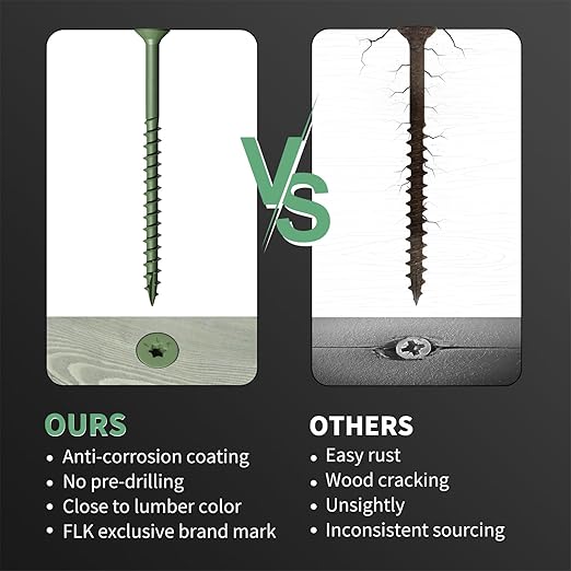 Wood Screws 3 Inch, FIXLINK Deck Screws #10 x 3, 105 PCS, Epoxy Coated, T25 Star Bit Above 1500 Hour Salt Spray Coating Outdoor Decking Screws Excellent Rust Resistant for Wood Fence, Green