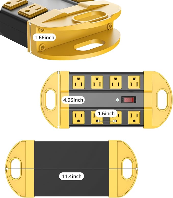 CCCEI Heavy Duty Power Strip Surge Protector, Metal 8 Outlets Power Strip for Appliance. Garage Shop Industrial Workbench 15 AMP Outlets Strip. 15FT Extension Cord. Set