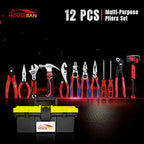 12-Piece Professional Tool Kit - Heavy Duty CRV Pliers Set, Rubber Mallet, Adjustable Wrench, Claw Hammer & Toolbox for Electrical, Household Repair, Automotive, Industries