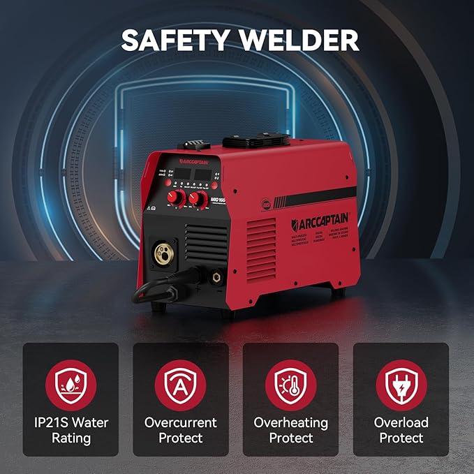 ARCCAPTAIN MIG Welder 160A, Welder Machine 110V 220V, Flux Core MIG/GAS MIG/Lift TIG Welding/Stick 4 in 1 Welding Machine with Synergy, Multiprocess Gas MIG Welder Equipment with 1lb Welding Wire
