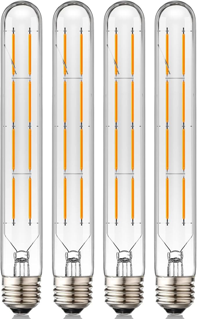Dimmable 8W T10 LED Bulbs Warm White 2700K E26 8.9inch Long Tubular Light Bulb 75 Watt Vintage Edison LED Filament Bulb 800lm E26 Base Tube Bulb,Pack of 4
