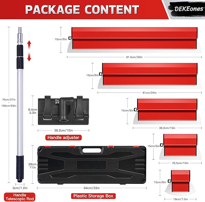 DEKEones Drywall Skimming Blade Set with Portable Case, Stainless Steel 6", 10",16", 24"&32" Skimming Blades with 28"-62" Extension Handle, Drywall Finishing Tools for Plasterboard and Wallboard