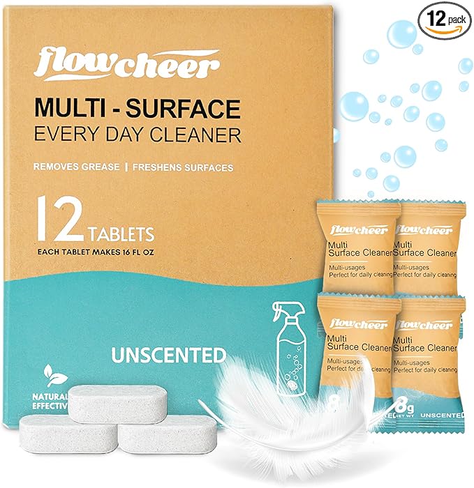 Free & Clear All Purpose Cleaner Refills – Non-Toxic Multi-Surface Cleaning Tablets (12 Pack) Makes 192 Fl Oz Spray Cleaner for Home & Kitchen – Unscented