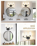 Emak Modern Black Vanity Light, Farmhouse Bathroom Light Fixtures with Flared White Fabric Shade, 3-Light Wall Sconces for Bathroom, Hallway, Bedroom, VL132-BK-WF-3