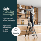 WOA WOA 4 Step Ladder for 10 Feet High Ceiling, Lightweight Foldable Ladder with Non-Slip Wide Pedals, Step Stool with Safe Handrail, Space Saving for Home, Kitchen, Indoor & Outdoor 300lbs - Black