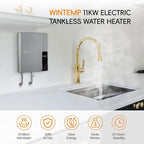 11kW 240V Tankless Water Heater Electric, On Demand Instant Hot Water Heater, Up to 2.6 GPM, with LED Temperature Display, Self-Modulating Technology ETL Certified