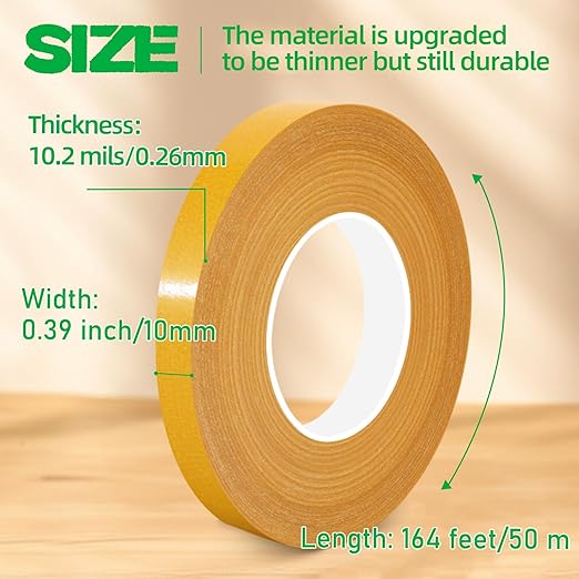 CHENYA 0.39" X 164 Ft,Double Sided Tape Heavy Duty,High Tack Strong Wall Adhesive with Fiberglass Mesh,Super Sticky Resistente Clear Two Sided Tape for Crafts,Carpet,Picture