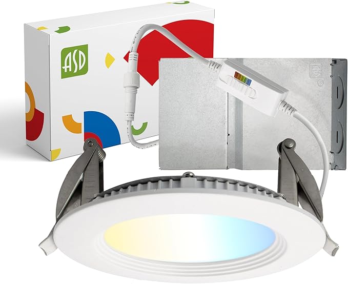 ASD LED Recessed Lighting 4 Inch, Round Commercial Downlight, Mini Panel with Baffle Trim, 4" 12W 120-277V CCT Selectable 2700/3000/3500/4000/5000K, Dimmable Ceiling Light Fixture, White, ETL