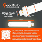 GoodBulb 26 Watt CFL Light Bulbs 4 Pin G24Q-3 Base 3000K Warm White 26W High Output 1800 Lumens Double Tube Compact Fluorescent Light Bulbs Plug-in 10 Pack