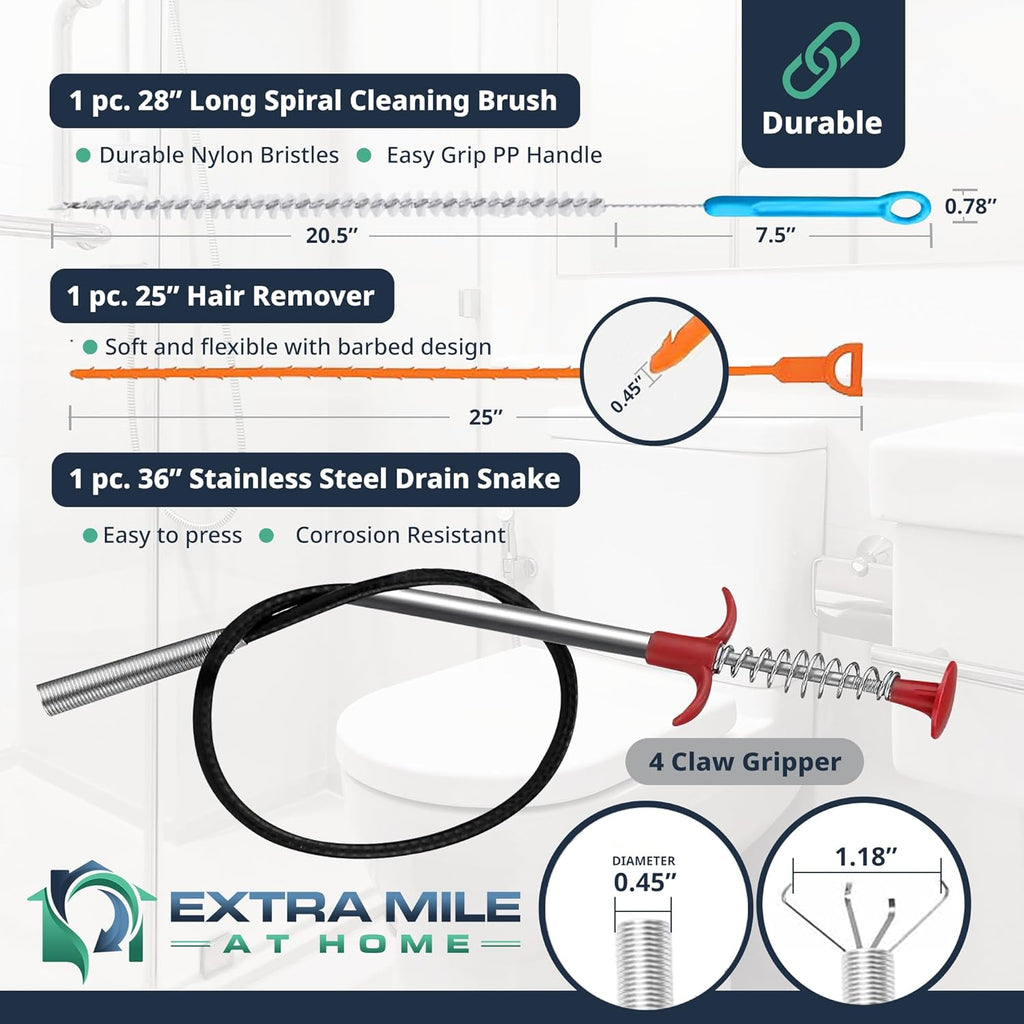 Ultimate Drain Solution Instant Power Hair & Grease Drain Cleaner Opener 2L Bundle with Drain Snake Hair Drain Clog Remover, and Protective Gloves