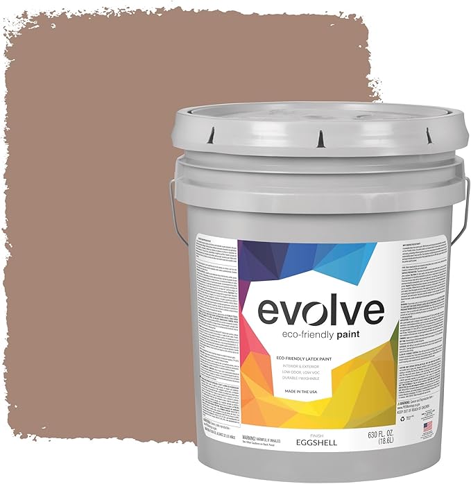 EVOLVE Paint & Primer: Environment-friendly, Low Sheen with One-coat Coverage for Interior & Exterior surfaces (Feather Brown, 5-Gallon)