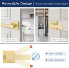 EHOMEWARE 5 Pack Dummy Door Handles in Satin Brass, Non-Turning Interior Door Levers, Heavy Duty Reversible Indoor Handles for Closet Pantry