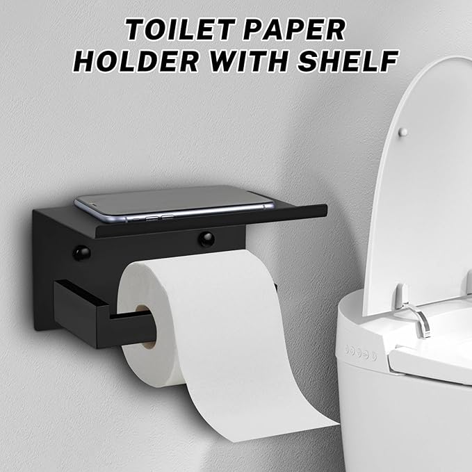 Matte Black Towel Bar Set 10-Piece Black Bathroom Hardware Set Towel Holder Set Includes 23.6 Inch Towel Bar,Toilet Paper Holder with Shelf,Stainless Steel Wall-Mounted Bathroom Set