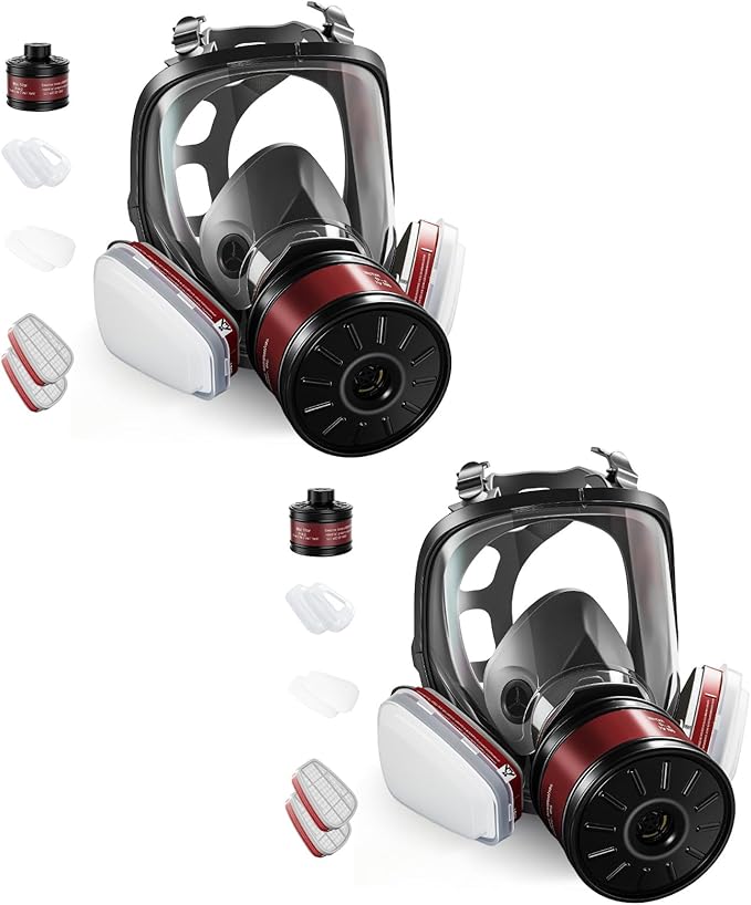 Gas Mask, Gas Masks Survival Nuclear and Chemical with 40mm & 6001 Activated Carbon Filter, Full Face Respirator Mask for Gases, Vapors, Dust, Chemical（2 pcs）