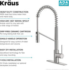 KRAUS Oletto Commercial Style Single Handle Pull Down Kitchen Faucet with QuickDock Top Mount Installation Assembly in Spot Free Stainless Steel, KPF-2631SFS