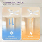 52inch Flush Mount Ceiling Fans with Lights and Remote/APP Control, Dimmable LED, Reversible DC Motor, Noiseless, Low Profile White Ceiling Fan for Livingroom, Indoor/Outdoor Use