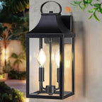 15" Dusk to Dawn Black Outdoor Wall Lantern, Outside Modern Wall Sconce Light Fixture, Porch Light Wall Mount with E12 Socket and Glass, Waterproof Exterior Lamp Lighting for Patio Garage, 1Pack
