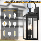 19" Black Outdoor Wall Lantern 2-Light, Large Outside Modern Porch Sconce Light Fixture, Industrial Porch Light Wall Mount with Glass, Waterproof Farmhouse Exterior Lamp Lighting （1 Pack）