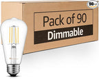 MASTERY MART 90 Pack Vintage LED Edison Bulbs, E26 Led Bulb 5.5W Equivalent to 60W, Dimmable, 4000K Cool White, High Brightness ST58 Antique LED Filament Bulbs, Clear Glass