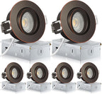 Bronze 3 Inch Recessed Lighting 6 Pack, Ajustable Eyeball recessed Light with Junction Box,5 Color Selectable,Airtight,7W 550LM,Dimmable,Bronze