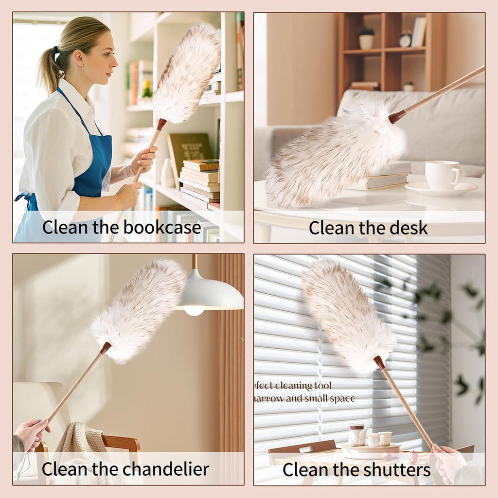 THARAHT Lamb Wool Duster Fluffy Long Handle Reusable for Cleaning Ceiling Fan,Pendant lamp, High Ceiling, Blinds, Furniture Feather Duster