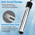 Immersion Water Heater Electric, 2000W Portable Hot Water Heater with 304 S S Guard & LCD Thermometer, Submersible Water Heater Heats up 5 Gallons of Water in Minutes for Bucket Bathtub Small Pool