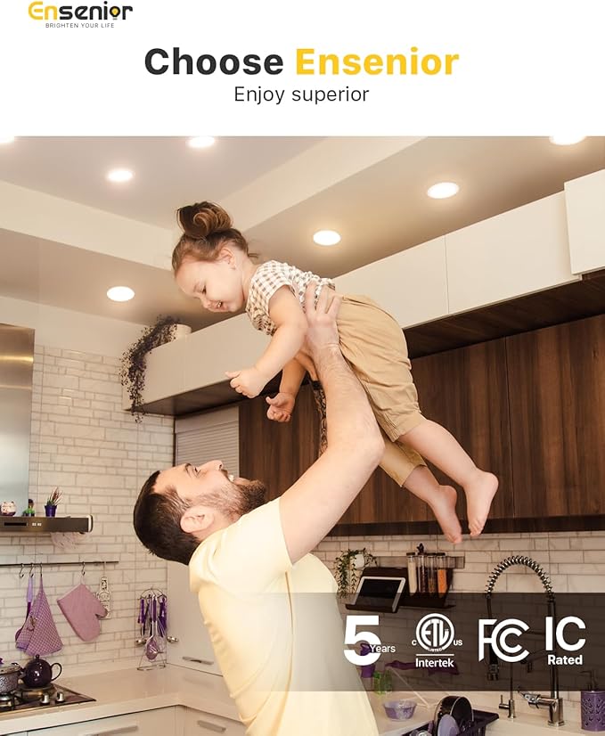 Ensenior 12 Pack 4 Inch LED Recessed Light, Dimmable, 3500K Neutral White, 750LM High Brightness, 9W 120V, 2 Pin, ERL-9X-ETL, Damp Rated, Ultra-Thin Canless Wafer Ceiling Light - ETL & FCC & IC