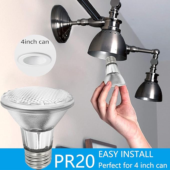 Par20 Bulbs, 6 Pcs 120V 50W Par20 Light Bulbs, E26 Medium Base Long Lasting Life High Output Reflector Flood Lights Replacement Range Hood Light - Warm Light