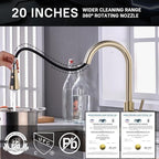 WEWE Brushed Gold Kitchen Faucet with Pull Down Sprayer, Single Handle Gold Kitchen Sink Faucet Stainless Steel Brass Copper Commercial RV 1 or 3 Hole, Champagne Bronze