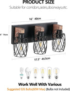 3-Light Vanity Light, Black Metal Bathroom Light Fixtures, Wall Sconce with Wood Accent, 16 inch Wide Bathroom Lighting Fixtures Over Mirror for Living Room, Bedroom, Hallway(Black, 3-Light)