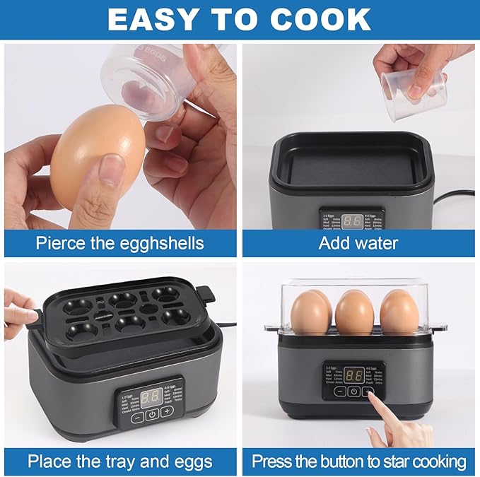 Electric Rapid Egg Cooker, 6 Egg Capacity for Hard Boiled Eggs, Poached Eggs, Scrambled Eggs, or Omelets Maker with Auto Shut Off (Gray)