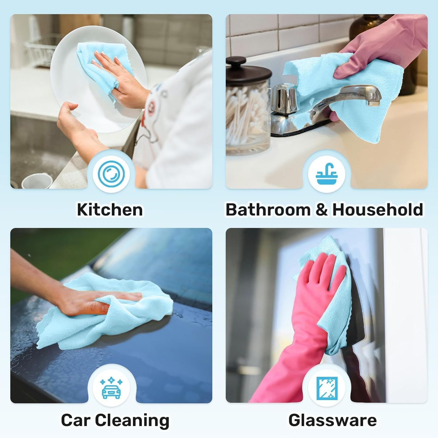 Microfiber Cleaning Cloths Roll, 75 Pack Tear Away Microfiber Towels Roll, 12" x 12" Lint Free Rags, Reusable Cleaning Cloths, Washable, Scratch Free,Ultra Absorbent Dish Rags(Blue)